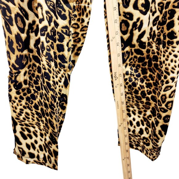Leopard Print Satin Pants With Elastic Waist & Drawstring Size M Haute Monde - Picture 10 of 12